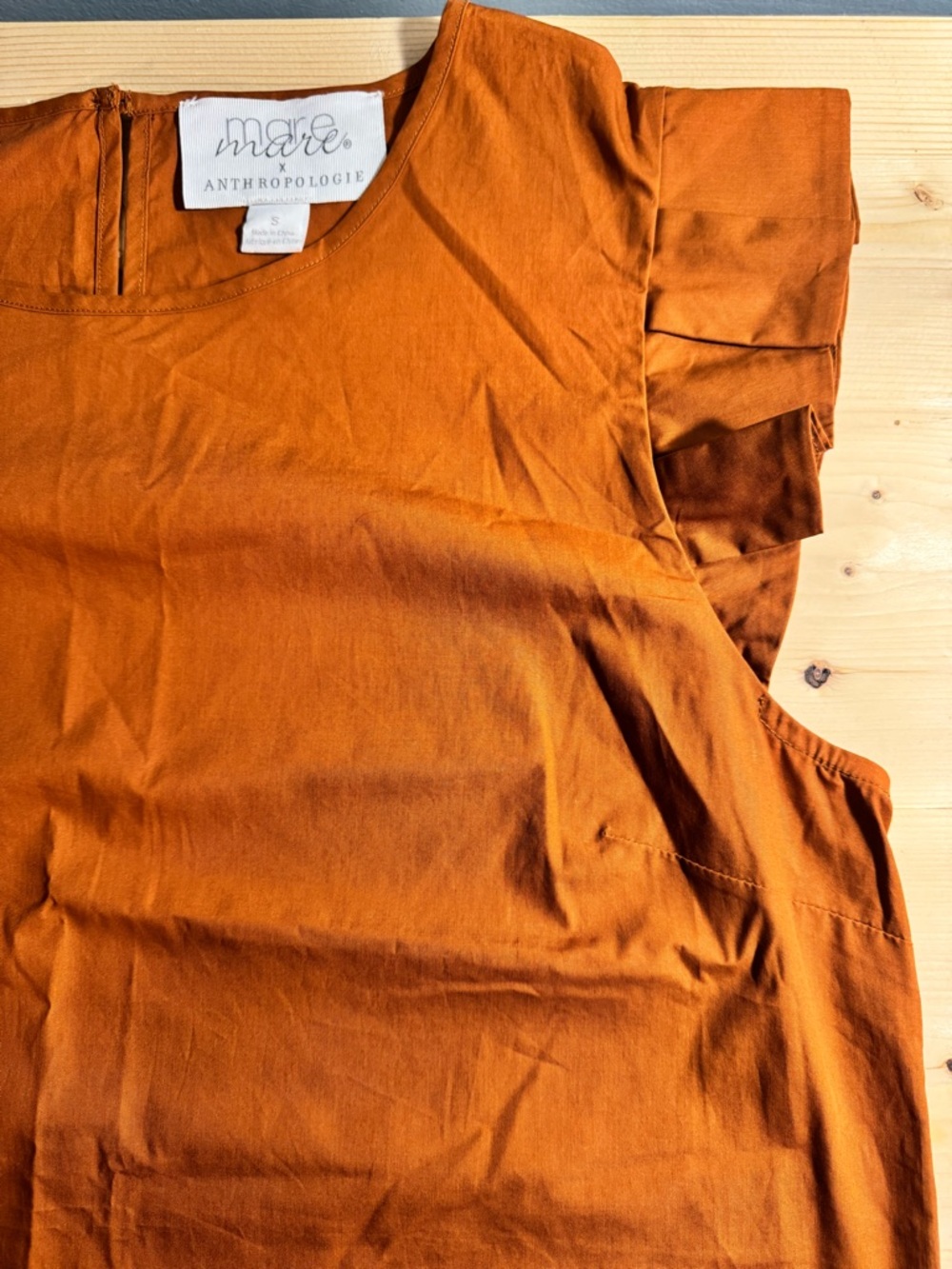 Anthropologie Orange Ruffle Sleeve Cotton Top
